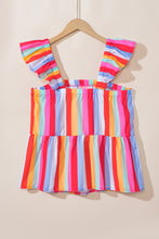 Load image into Gallery viewer, Red Stripe Ruffled Straps Babydoll Tank Top
