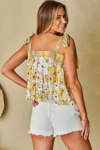 Load image into Gallery viewer, Yellow Floral Patchwork Tied Straps Buttoned Tank Top
