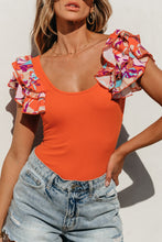 Load image into Gallery viewer, Orange Ribbed Knit Tiered Ruffled Sleeve Bodysuit
