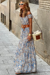 Paisley Print Off Shoulder Maxi Dress