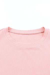 Pink Dot Mesh Ruffle Knit Top