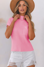 Load image into Gallery viewer, Pink Patch Pocket Ribbed Knit Short Sleeve Sweater
