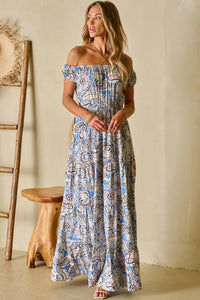 Paisley Print Off Shoulder Maxi Dress