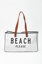 Load image into Gallery viewer, White BEACH PLEASE Print Large Canvas Tote Bag
