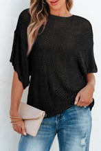 Load image into Gallery viewer, Black Pointelle Knit Scallop Edge Short Sleeve Top
