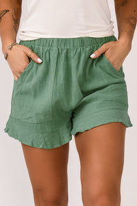 Green High Waist Pocketed Ruffle Shorts