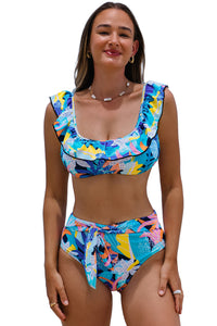 Tropical  Ruffled High Waist Swimsuit