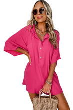 Load image into Gallery viewer, Bright Pink Half Button Collared Loose Romper
