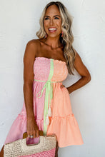 Load image into Gallery viewer, Pink and Orange Striped Smocked Strapless Mini Dress
