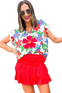 Flower Print V Neck Top