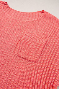 Salmon Loose Knit Tee with Slits