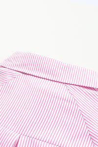 Pink Boyfriend Shirt with Pockets and Ruched Cuffs