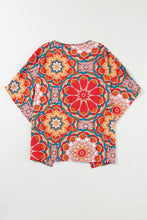 Load image into Gallery viewer, Red Floral Print Batwing Sleeve V Neck Blouse
