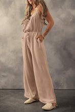 Load image into Gallery viewer, Khaki Knotted Straps Button Textured Drawstring Jumpsuit
