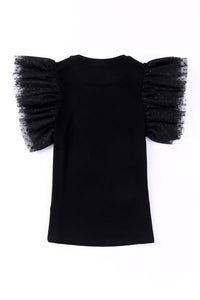 Black Ruffle Knit Top