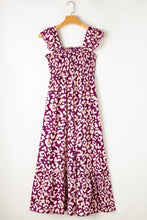 Load image into Gallery viewer, Rose Leopard Ruffle Straps Smocked High Waist Long Dress
