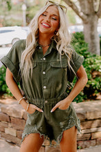 Load image into Gallery viewer, Moss Green Distressed Frayed Denim Romper
