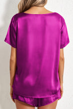 Load image into Gallery viewer, Satin V Neck Tee and Drawstring Shorts Set
