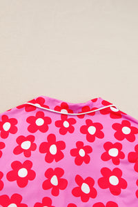 Pink Flower Print Pajamas Set