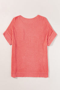 Salmon Loose Knit Tee with Slits