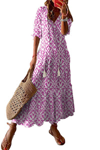 Pink Geometric Print Maxi Dress