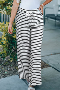 White Striped Wide Leg Pants