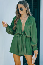 Load image into Gallery viewer, Green Tie Knot Puff Sleeve Romper
