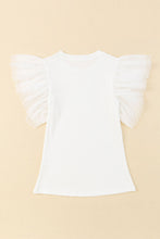 Load image into Gallery viewer, White Dotty Mesh Ruffle Sleeve Ribbed Knit Top
