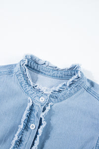 Ruffled Frayed Denim Top