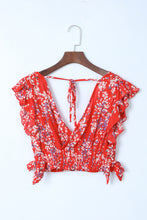 Load image into Gallery viewer, Red Floral Ruffled Crop Top and Maxi Skirt Set
