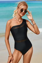 Load image into Gallery viewer, Black Mesh One Shoulder One Piece Swimsuit
