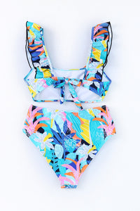 Tropical  Ruffled High Waist Swimsuit