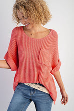 Load image into Gallery viewer, Salmon Loose Knit Tee with Slits
