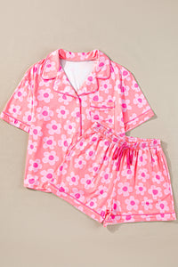 Pink Flower Print Pajamas Set