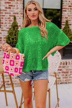 Load image into Gallery viewer, Green Pointelle Knit Scallop Edge Short Sleeve Top
