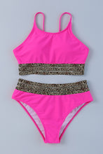 Load image into Gallery viewer, Rose Leopard Mesh Trim 2pcs Bikini Swimsuit
