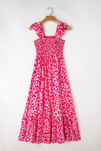 Load image into Gallery viewer, Pink Leopard Ruffle Straps Smocked High Waist Long Dress
