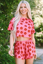 Load image into Gallery viewer, Rose Floral Print Crop Tee and Shorts Lounge Set
