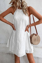 Load image into Gallery viewer, White Boho Eyelet Pattern Halter Neck Sleeveless Dress
