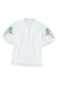 Secret Garden Embroidered Puff Sleeve Blouse