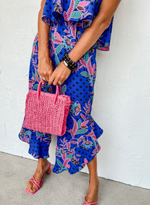 Tropical Strapless Ruffled Jumpsuit