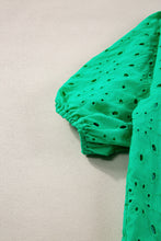 Load image into Gallery viewer, Green Flower Embroidered Hollow-out Puff Sleeve Blouse
