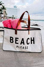 Load image into Gallery viewer, White BEACH PLEASE Print Large Canvas Tote Bag
