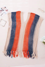 Load image into Gallery viewer, Multicolor Striped Tassel Crochet V Neck Beach Cover Up
