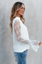 Load image into Gallery viewer, White Contrast Lace Sleeve Mock Neck Textured Blouse
