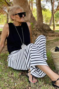 White Striped Wide Leg Pants