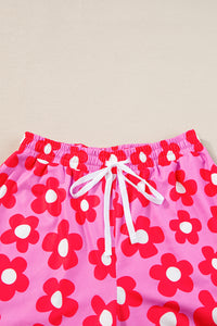 Pink Flower Print Pajamas Set