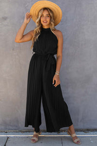 Black Pleated Wide Leg Jumpsuit