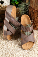 Load image into Gallery viewer, Brown Braided Detail Criss Cross Platform Sandals
