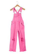 Load image into Gallery viewer, Pink Distressed Denim Overall
